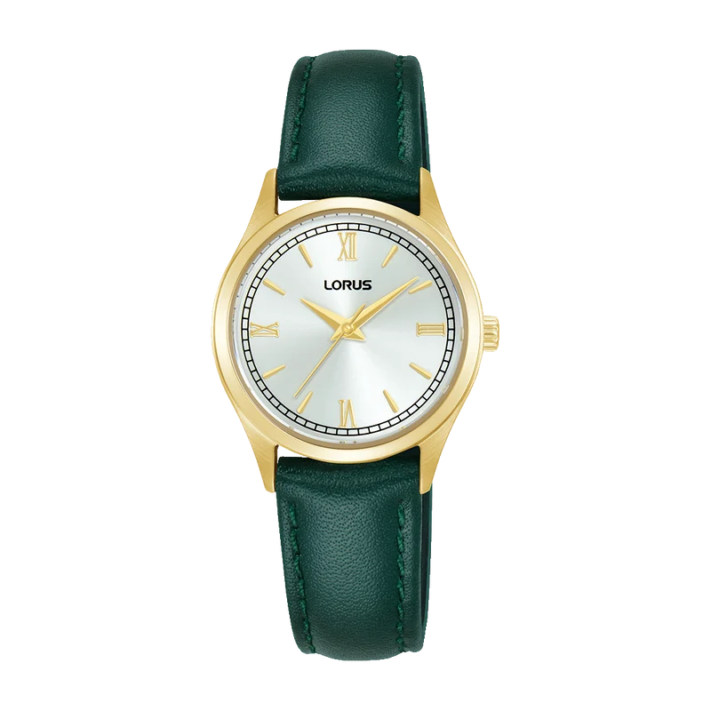 Lorus RG216YX9 Damenuhr Weiß • Mineralglas • Dunkelgrünes Lederarmband