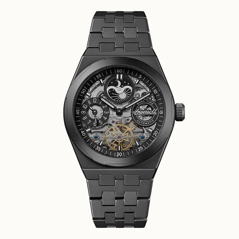 Ingersoll The Broadway I15102 Herrenuhr Schwarz • Keramik-Automatikuhr • Dual Time