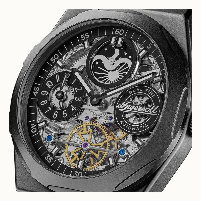 Ingersoll The Broadway I15102 Herrenuhr Schwarz • Keramik-Automatikuhr • Dual Time