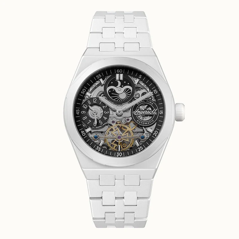 Ingersoll The Broadway I15101 Herrenuhr Weiß • Keramik Automatikuhr • Dual Time