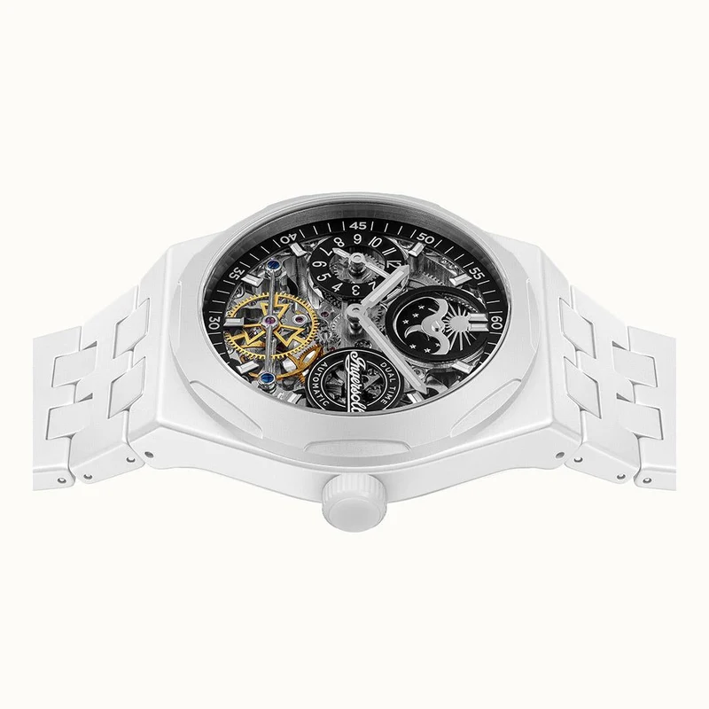 Ingersoll The Broadway I15101 Herrenuhr Weiß • Keramik Automatikuhr • Dual Time