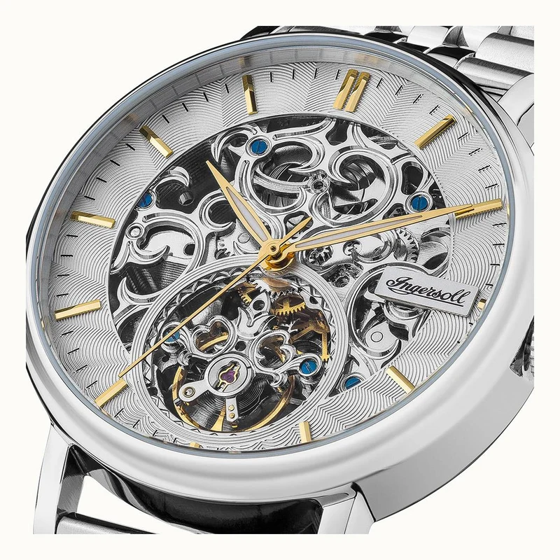 Ingersoll The Charles I05803B Herrenuhr Silber • Automatikwerk • Skelett-Zifferblatt