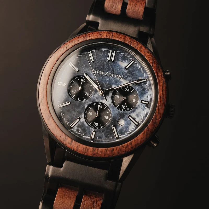 Holzkern Space Dust 9120078339282 Herren Chronograph Marmor • Quarzwerk TMI VD53 • Walnussholz & Edelstahl