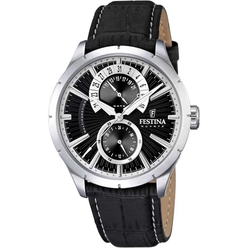 Festina Retro F16573/3 Herren Armbanduhr • Retrograde Funktion • Schwarzes Lederband