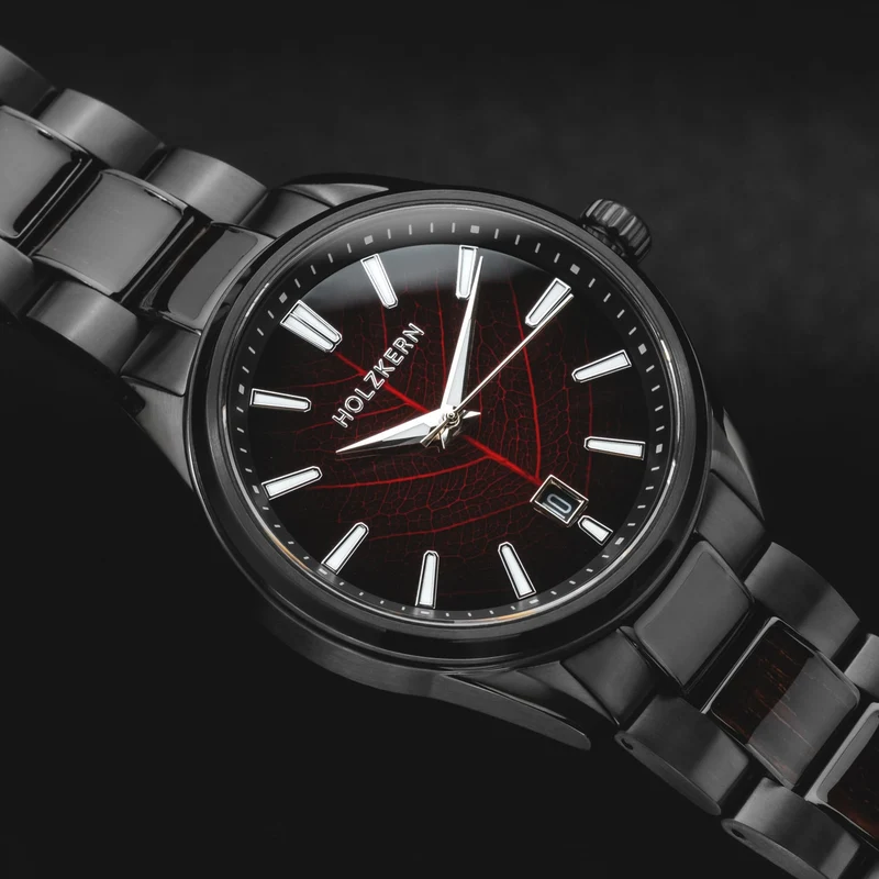Holzkern Era X Herrenuhr Automatik Lorbeerblatt/Geflammte Walnuss • Saphirglas • TFN Automatikwerk