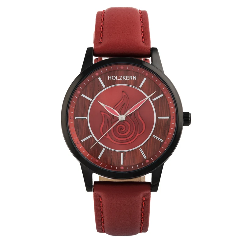 Holzkern Fire Nation Armbanduhr Padouk/Rot • Miyota Quarzwerk • Avatar Four Nations Collection