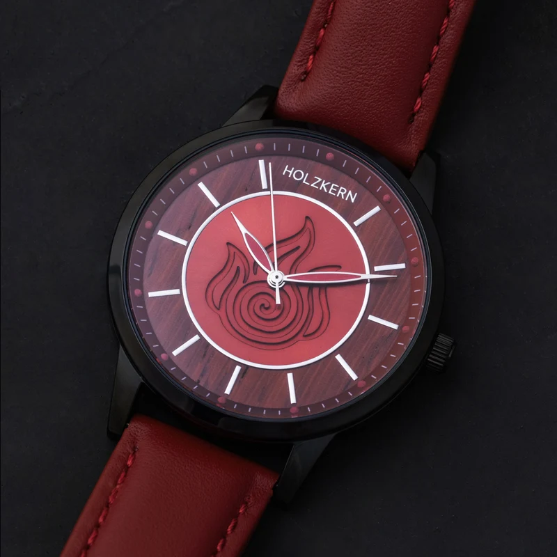 Holzkern Fire Nation Armbanduhr Padouk/Rot • Miyota Quarzwerk • Avatar Four Nations Collection