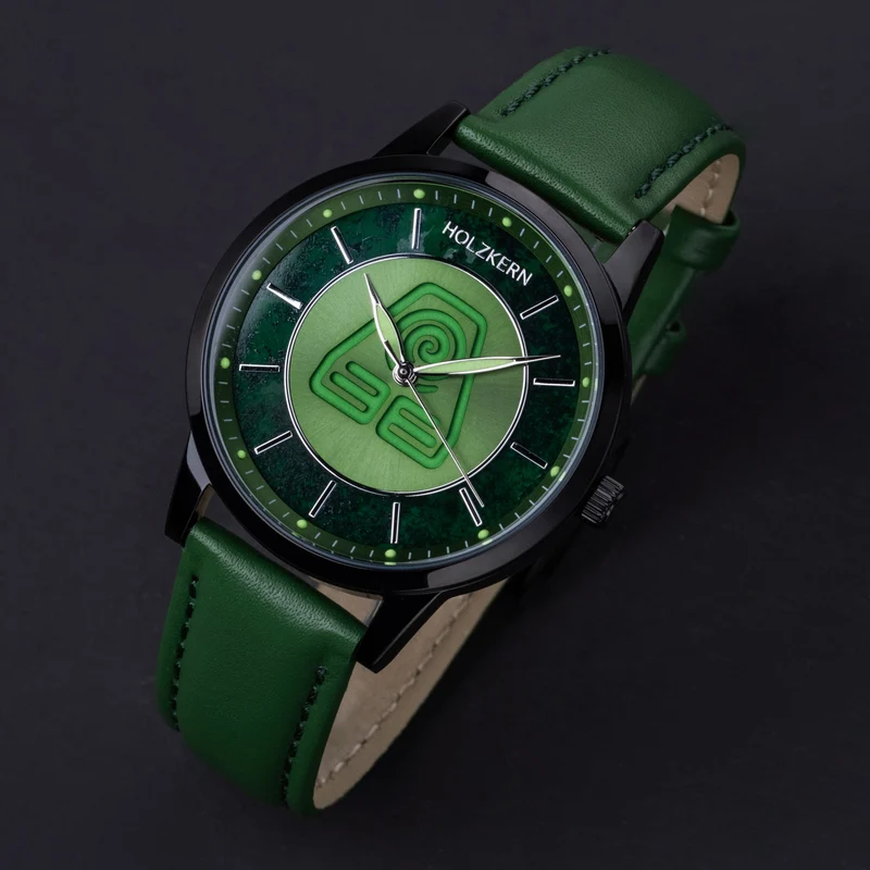 Holzkern Avatar™ Earth Kingdom Unisex-Armbanduhr Achat/Grün • Echter Moos-Achat • Miyota Quarzwerk