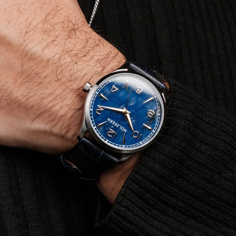 Holzkern Primetime Herren Armbanduhr Silberfarben • Sodalith-Zifferblatt • Miyota-Quarzwerk