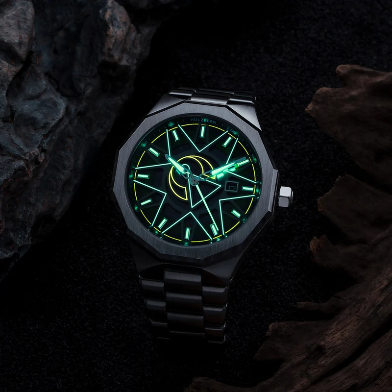 Holzkern Star Trek Vulcan 9010631023690 Herrenuhr • Solarwerk Epson VS42A • Echter Moos-Achat