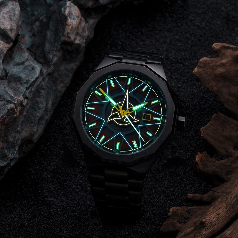 Holzkern Star Trek Klingon Herrenuhr Jaspis/Rot • Solarwerk • Mineralglas