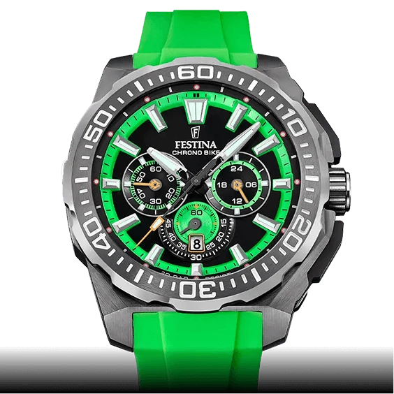 Festina Chrono Bike F20725/6 Herrenuhr Chronograph Schwarz/Türkis • Mineralglas • 20 ATM Wasserdicht