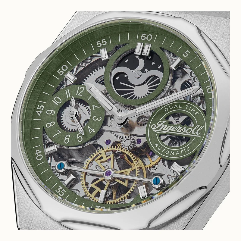 Ingersoll The Broadway I12905 Herrenuhr Silber/Grün • Automatikwerk • Dual Time