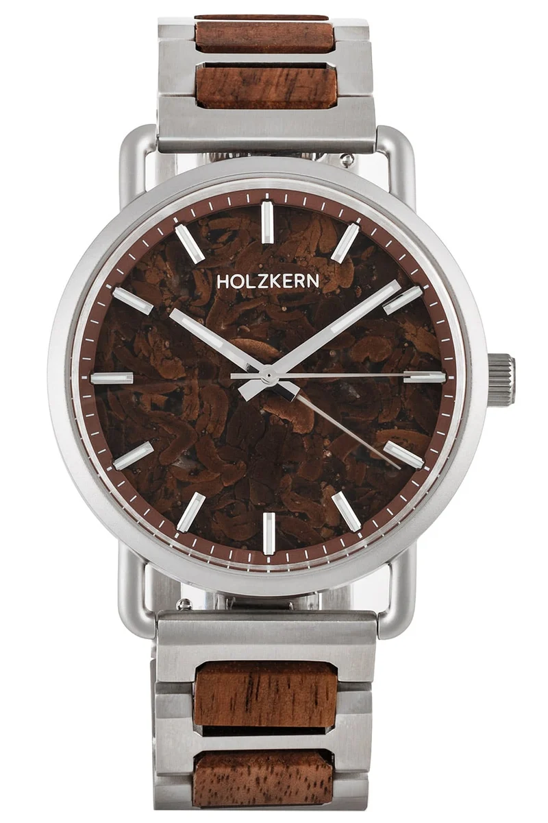 Holzkern Espressino Unisex-Armbanduhr Braun • Echtes Walnussholz • Kaffeebohnen-Zifferblatt