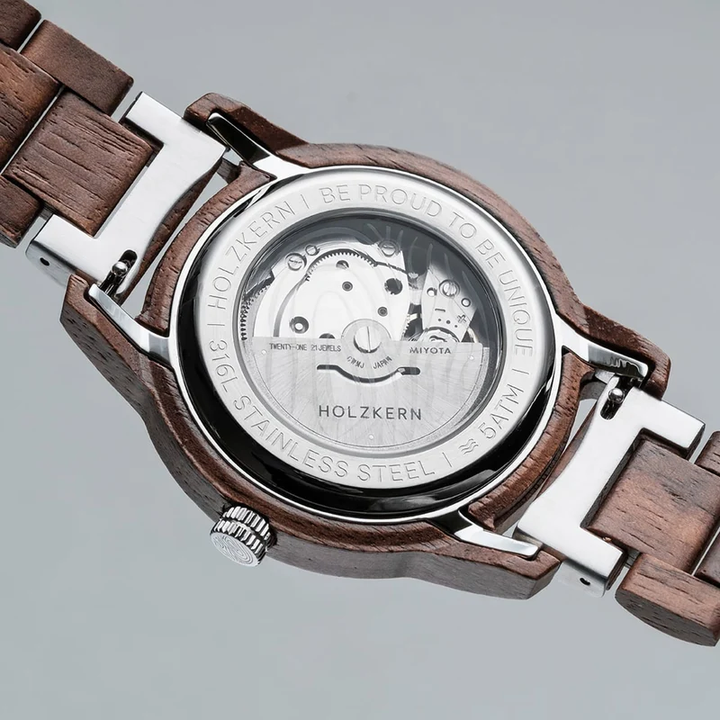 Holzkern Nightbird Herrenuhr Walnuss/Blau • Automatikwerk • Saphirglas