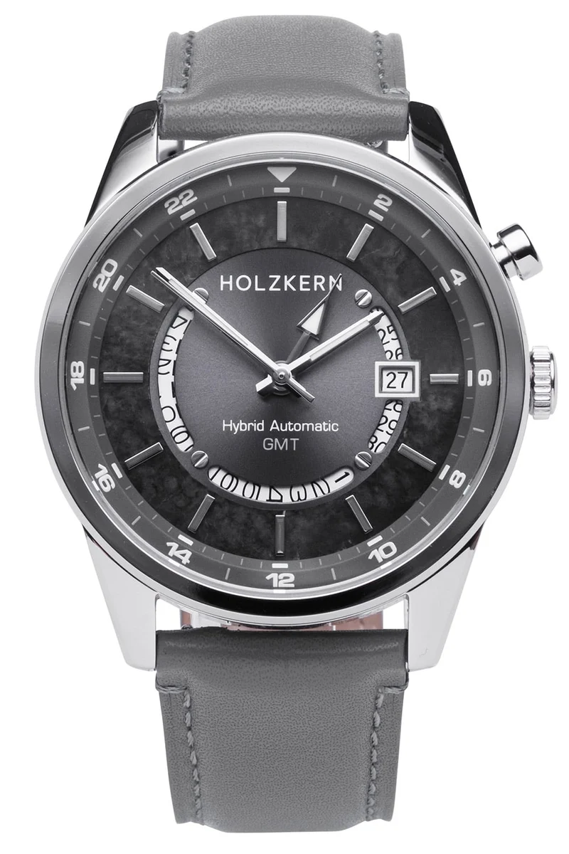 Holzkern GMT Skywhirl Herrenuhr Marmor/Silberfarben • Automatikwerk • GMT-Funktion