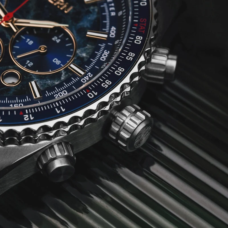 Holzkern Openhorizon Herren Chronograph • Miyota Quarzwerk • Echter Blauer Marmor