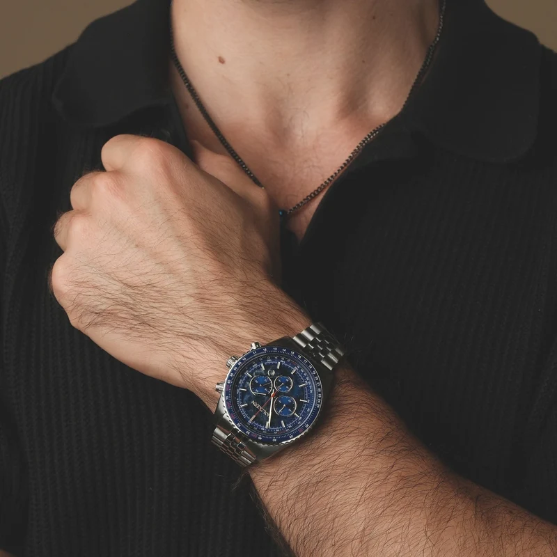 Holzkern Openhorizon Herren Chronograph • Miyota Quarzwerk • Echter Blauer Marmor