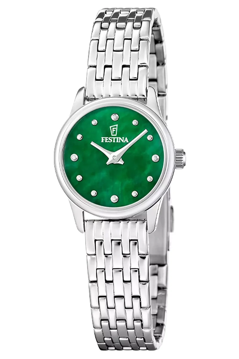Festina Mademoiselle F20749/5 Damenuhr Silberfarben/Grün • Quarzwerk • Mineralglas