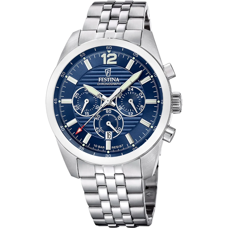 Festina F20742/1 Herrenuhr Chronograph Stahl/Blau • Miyota Quarzwerk • 10 ATM