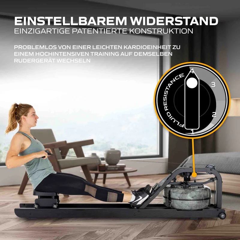 Fluid Rower Rudergerät Apollo Plus Black inkl. Pulsempfänger + Brustgurt