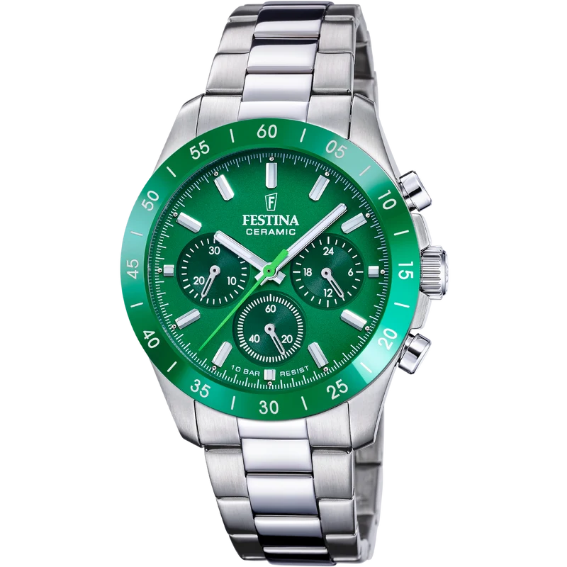 Festina Ceramic Chronograph F20693/5 Damenuhr Grün • Keramikgehäuse • Chronograph