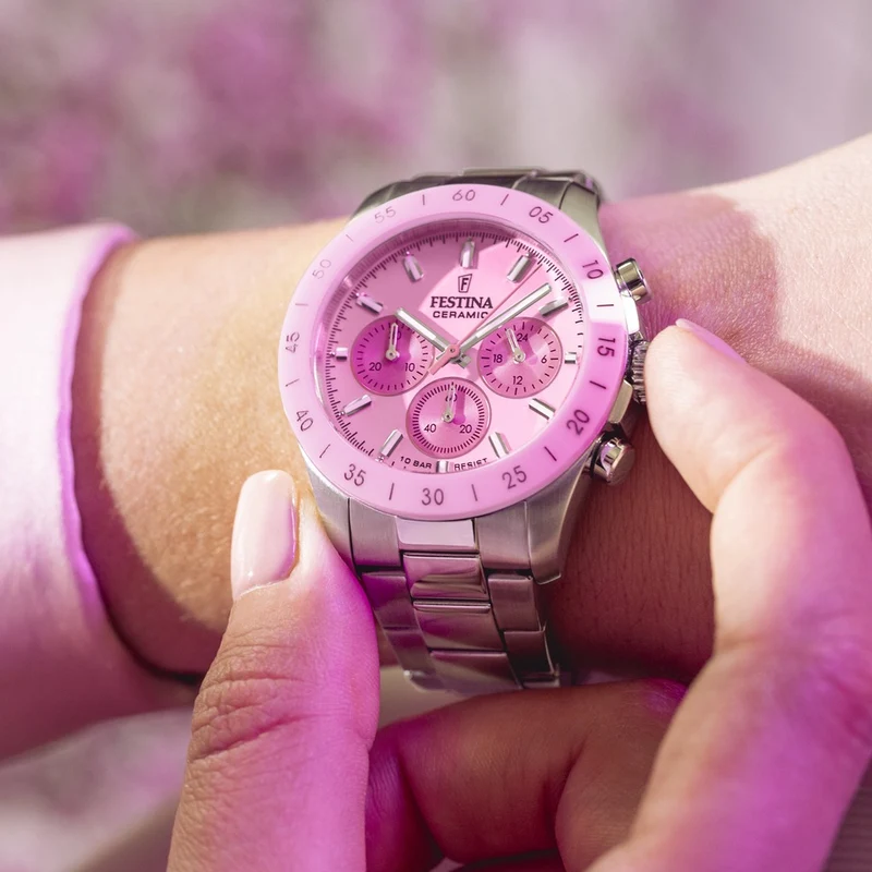 Festina Ceramic F20693/2 Unisex Chronograph Rosa • Keramikgehäuse • 10 ATM