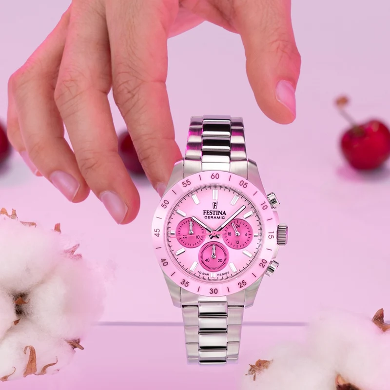 Festina Ceramic F20693/2 Unisex Chronograph Rosa • Keramikgehäuse • 10 ATM