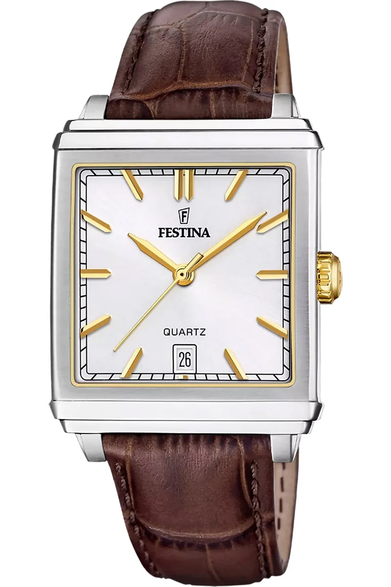 Festina On the Square F20681/4 Herrenuhr Silber • Quarzwerk • Lederarmband