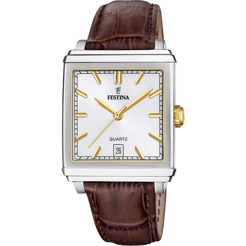 Festina On the Square F20681/4 Herrenuhr Silber • Quarzwerk • Lederarmband