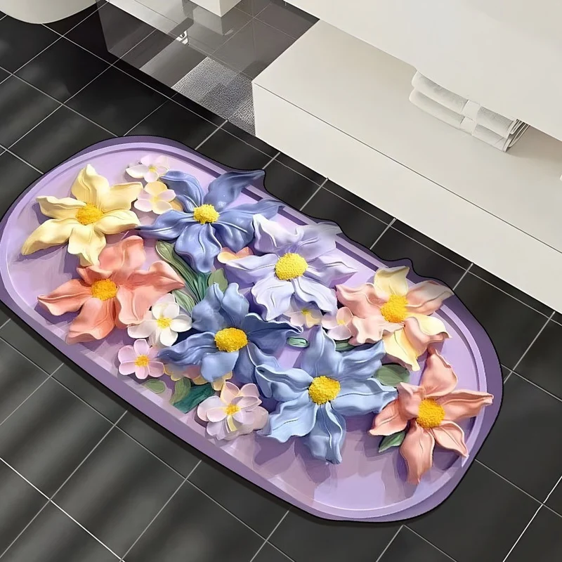Floral 3D Dekorative Badezimmermatte für Zuhause
