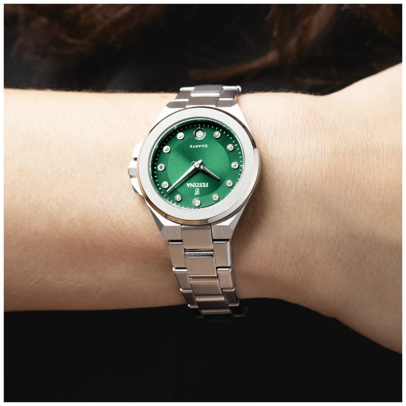 Festina Mademoiselle F20700/4 Damen Armbanduhr Grün • Mineralglas • Edelstahlarmband
