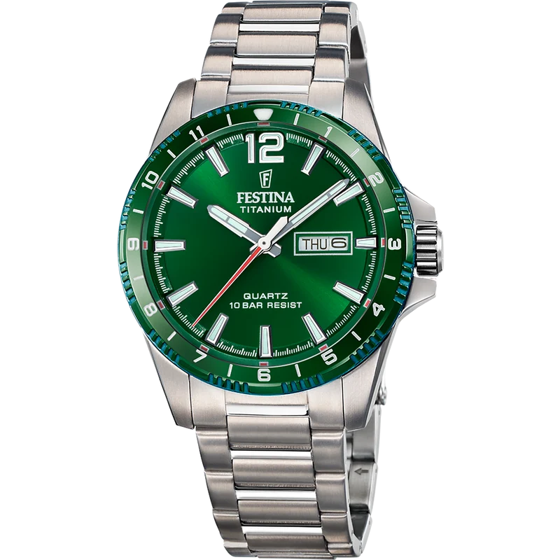 Festina Titanium F20698/3 Herrenuhr Grün • Titangehäuse & Titanarmband • 10 ATM