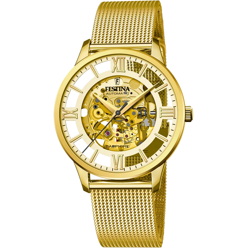 Festina F20667/1 Herrenuhr 42mm Gold • Automatikwerk • Edelstahlgehäuse
