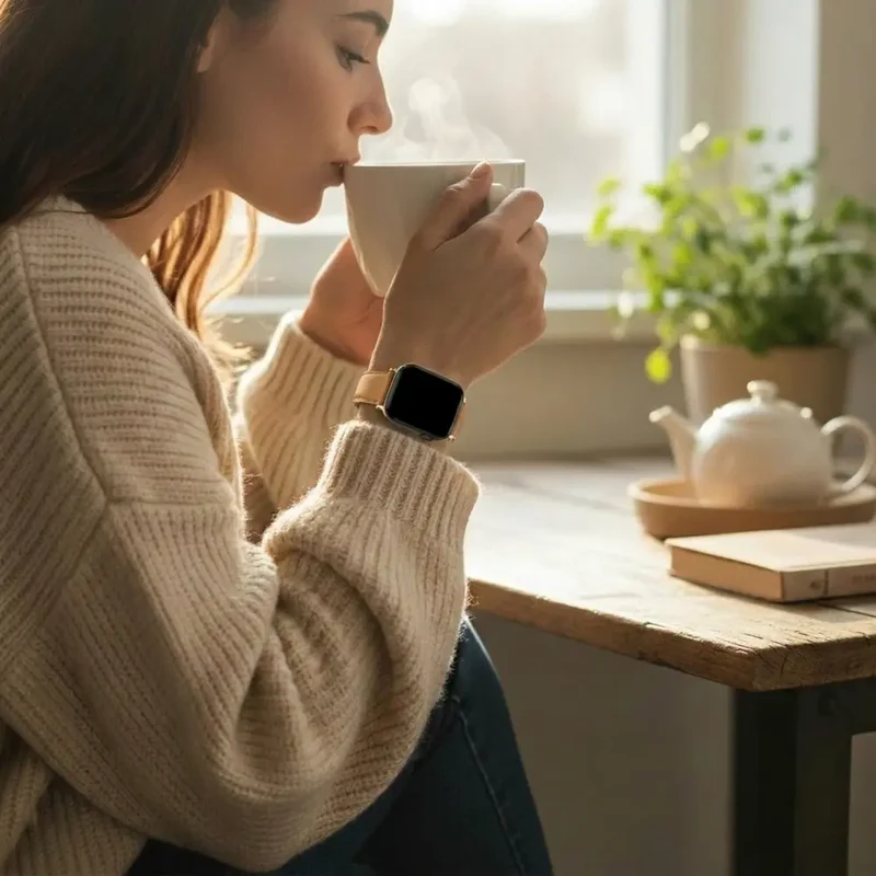 Bandz Withings Steel HR - 40mm Lederarmband 'D-Type' (Milk Tea)