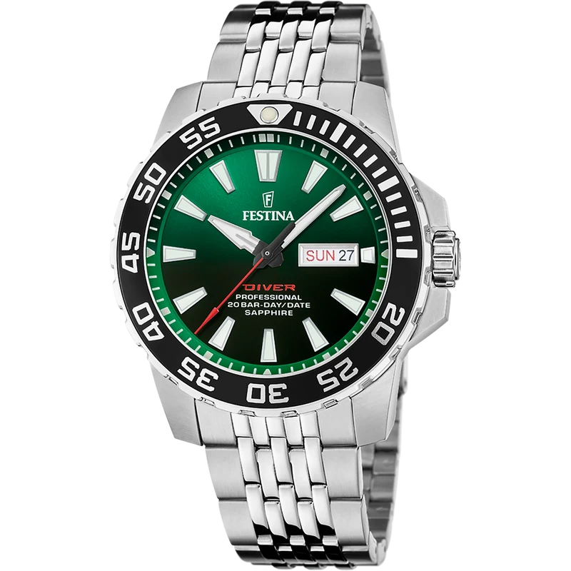 Festina F20661/2 Professional Diver Herrenuhr Grün • 20 ATM Wasserdicht • Edelstahlgehäuse