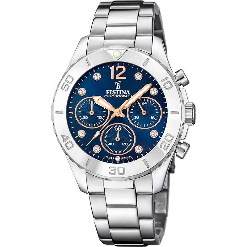 Festina Boyfriend F20603/3 Damenuhr Blau • Chronograph • Mineralglas