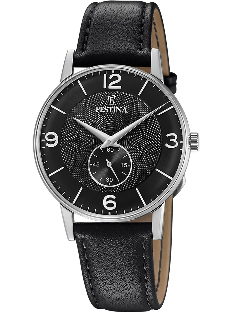 Festina Retro F20566/4 Herren Armbanduhr • Miyota Quarzwerk • Schwarzes Kalbslederarmband