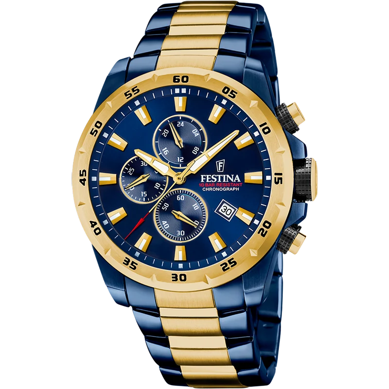 Festina F20564/1 Sport Chronograph Herrenuhr Blau • Edelstahlgehäuse • 10 ATM Wasserdicht