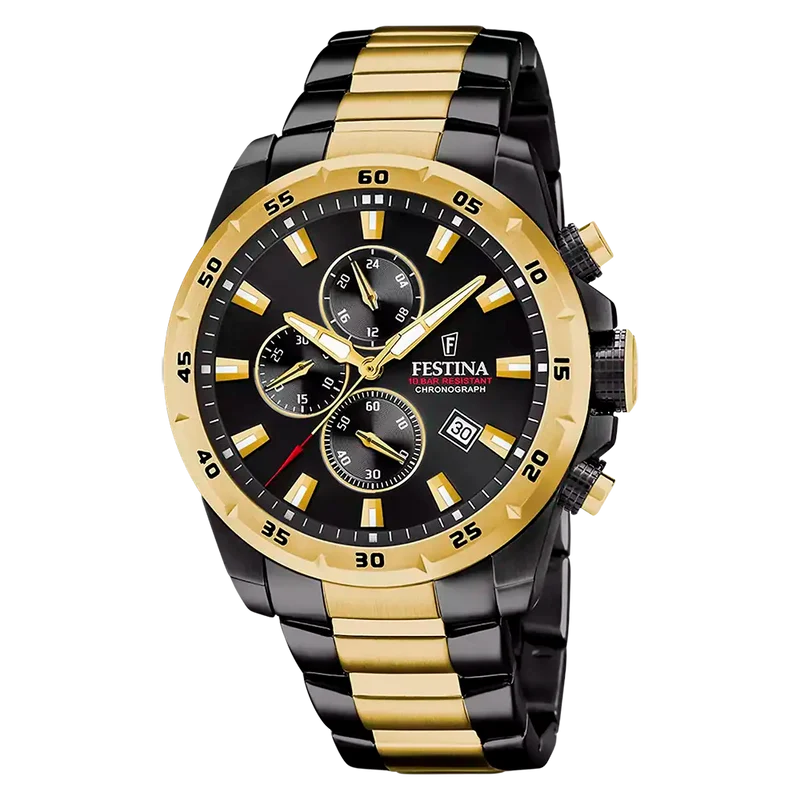 Festina F20563/1 Herren Chronograph • Schwarzes Zifferblatt • Edelstahlarmband