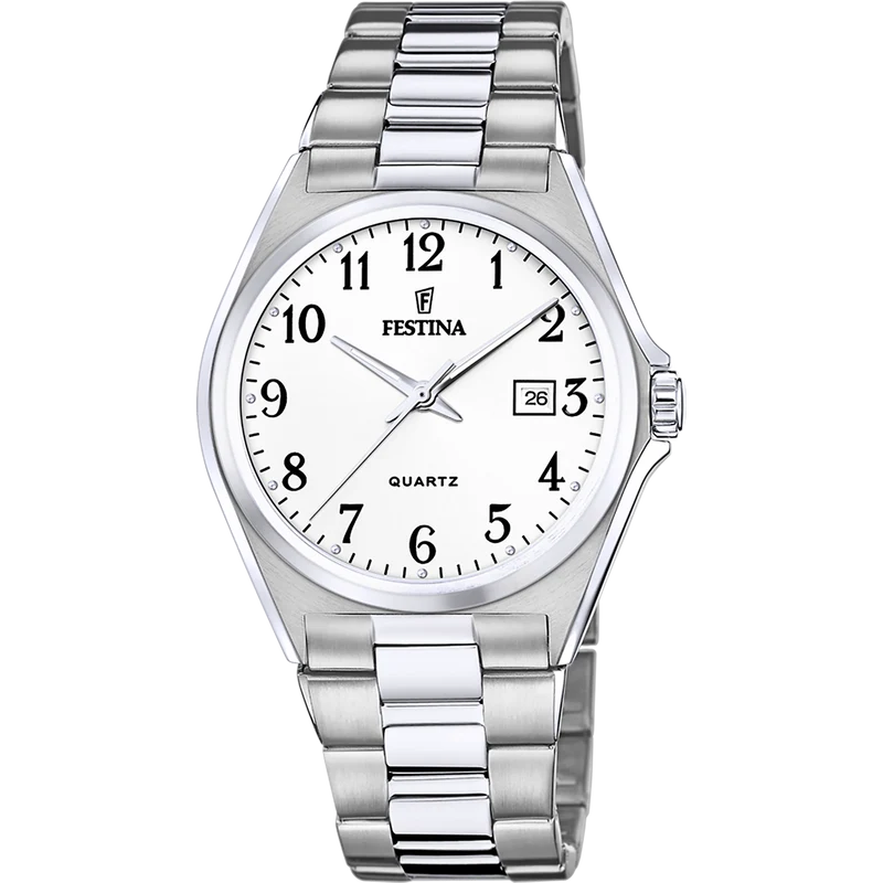 Festina Classics F20552/1 Herrenuhr Silber • Weißes Zifferblatt mit Datum • Mineralglas