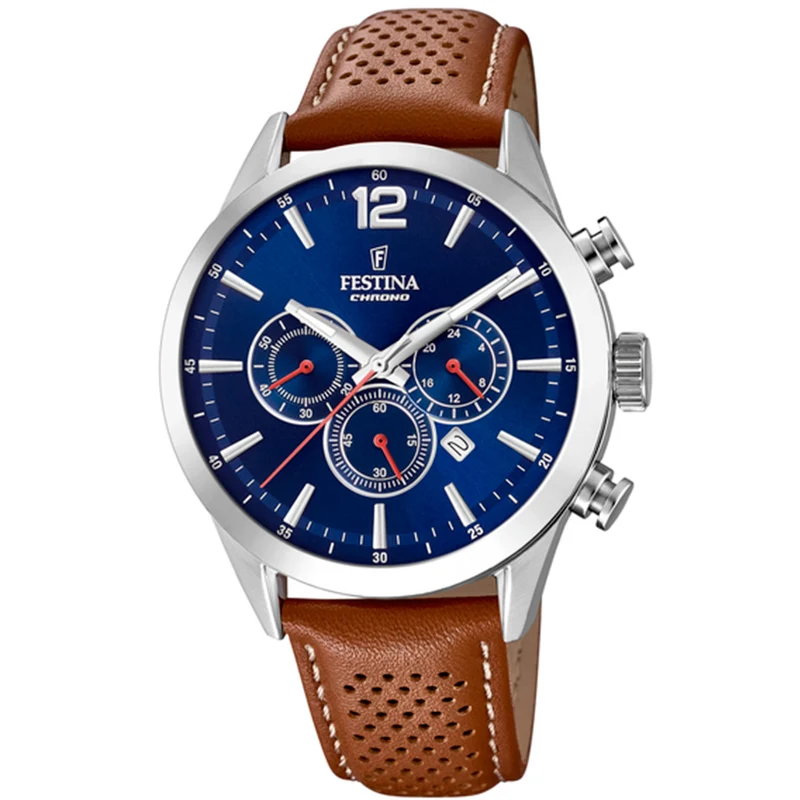 Festina Timeless Chronograph F20542/3 Herrenuhr Blau • Quarzwerk mit Chronograph • Mineralglas