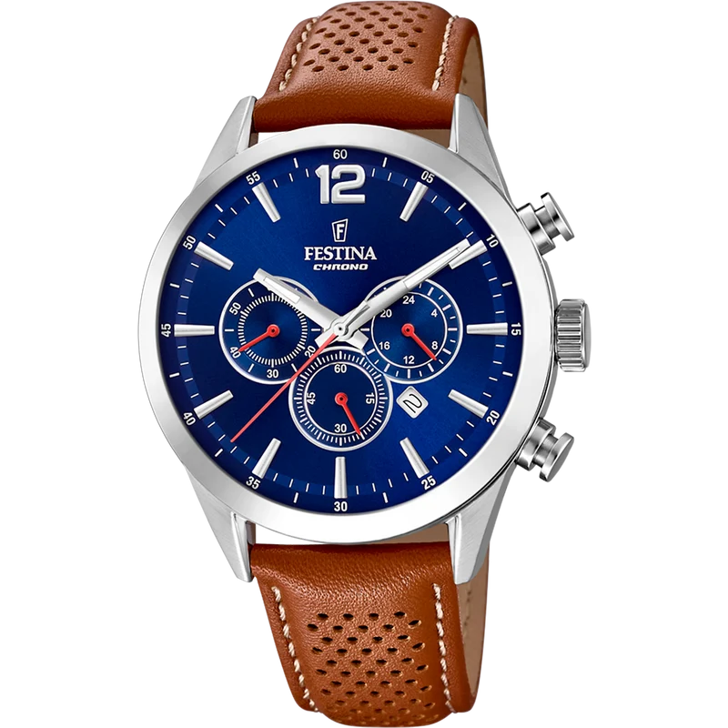 Festina Timeless Chronograph F20542/3 Herrenuhr Blau • Quarzwerk mit Chronograph • Mineralglas