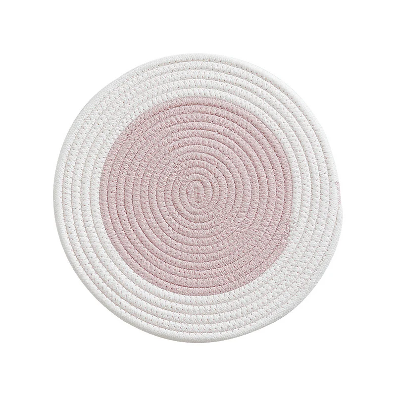 Rundes handgewebtes Tischplatzset aus Baumwollgarn mit strukturierter Spiralbindung