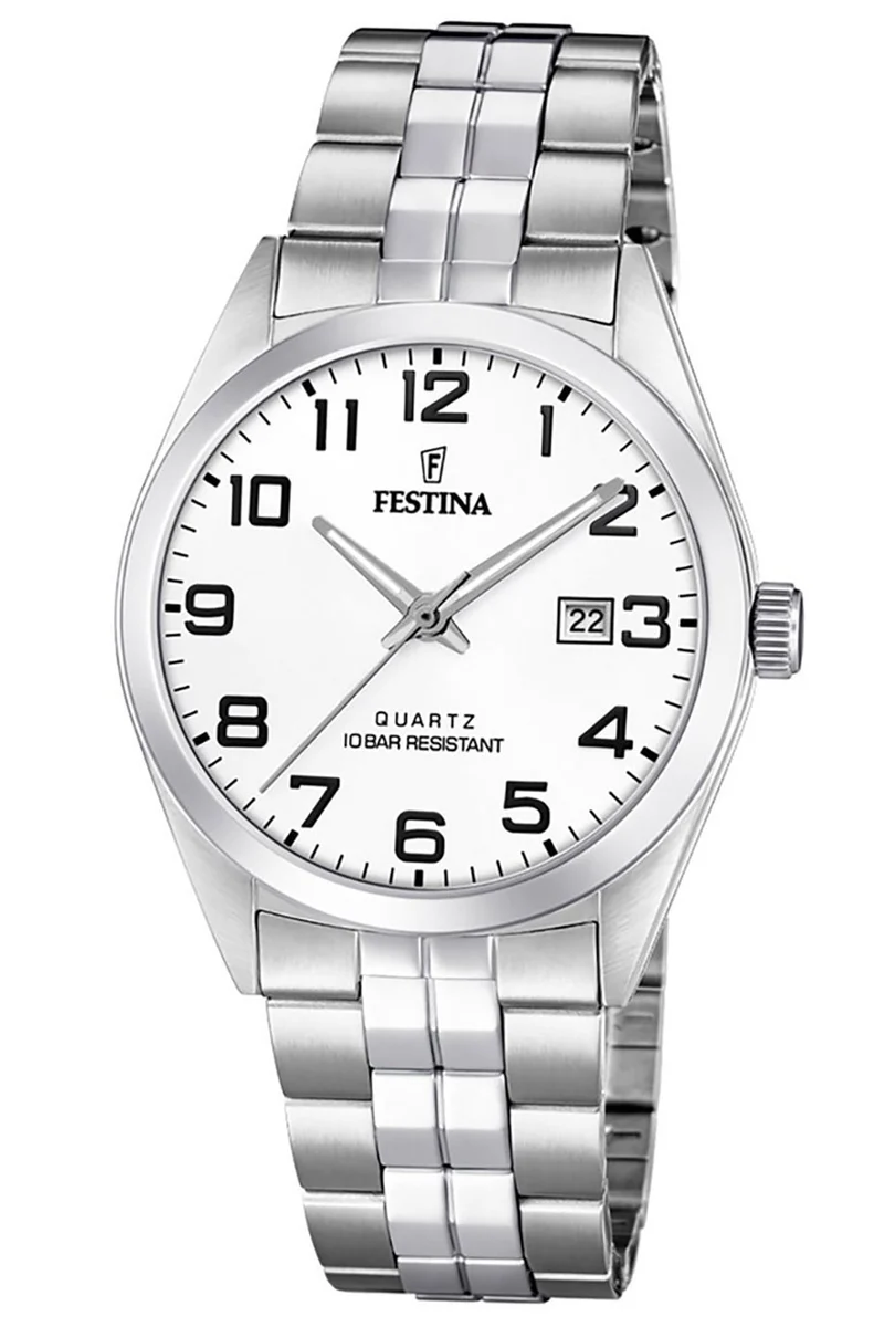 Festina Classics F20437/1 Herrenuhr Weiß • Edelstahlgehäuse mit Mineralglas • 10 ATM Wasserdicht