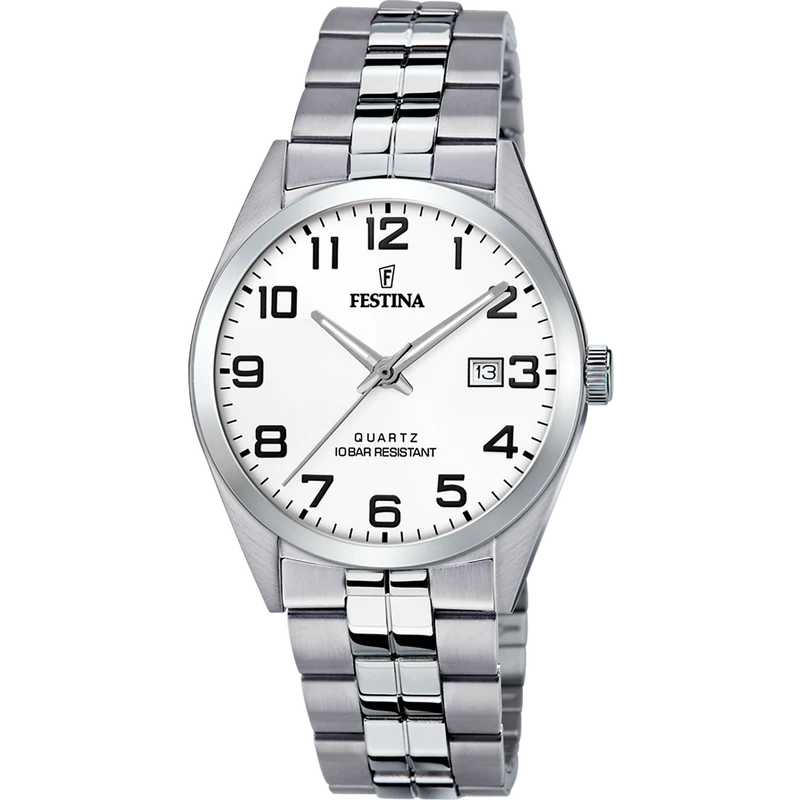 Festina Classics F20437/1 Herrenuhr Weiß • Edelstahlgehäuse mit Mineralglas • 10 ATM Wasserdicht