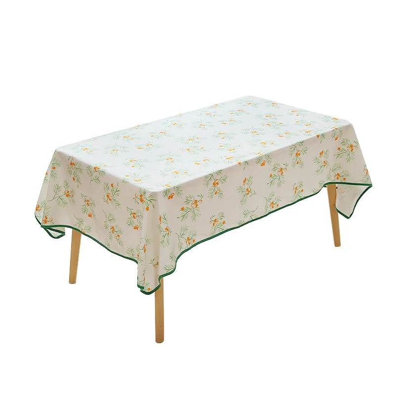 Rechteckige abwaschbare Baumwoll-Polyester Tischdecke mit kontrastierter Zierkante und botanischem Druck