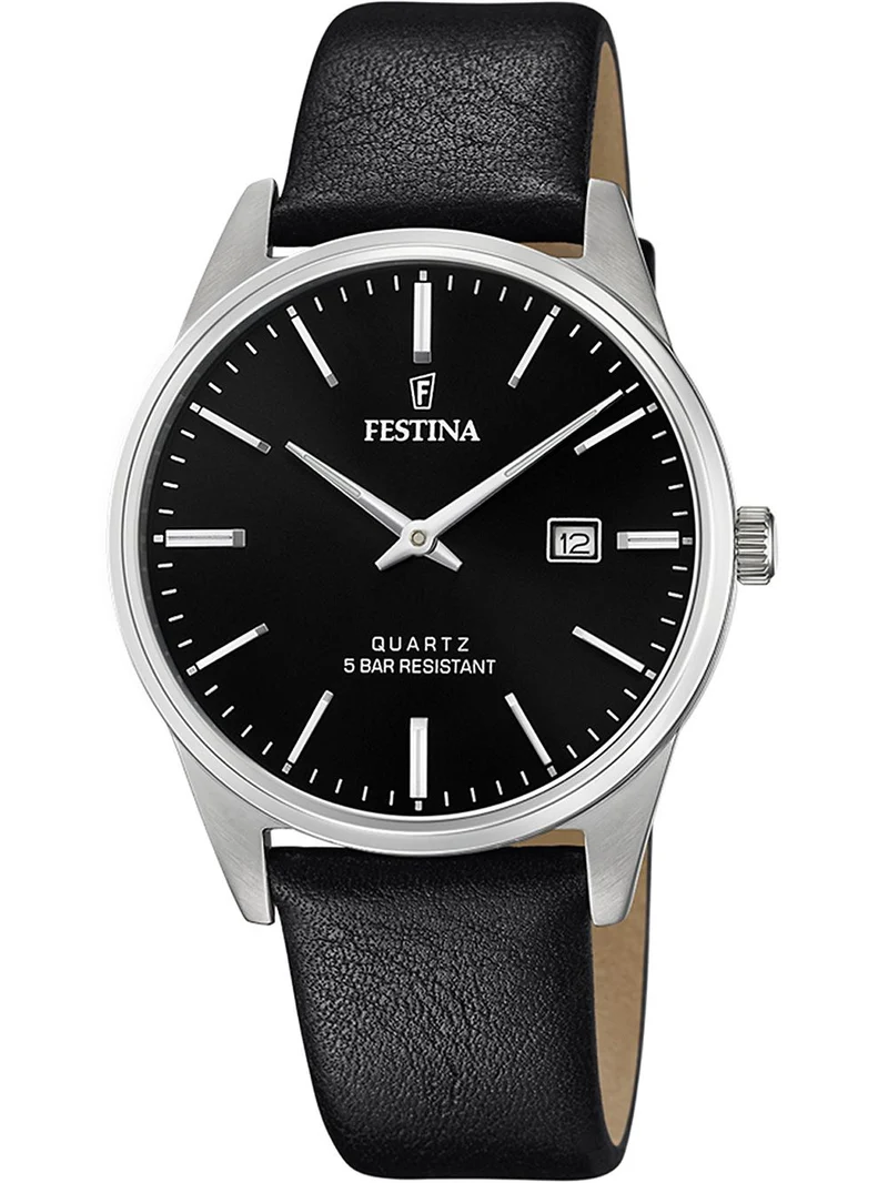 Festina Classics F20512/4 Herrenuhr Schwarz • Schwarzes Lederarmband • Quarzwerk MIYOTA