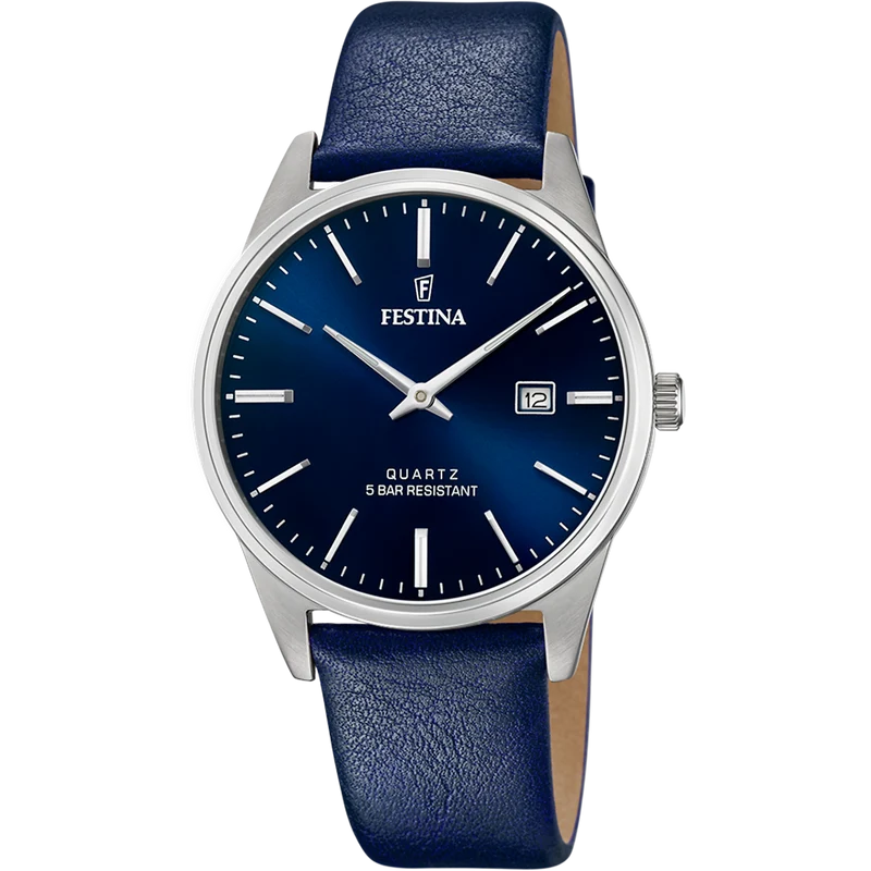 Festina Classics F20512/3 Herrenuhr Blau • Blaues Lederarmband • Mineralglas