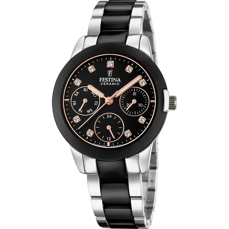 Festina Ceramic F20497/3 Damenuhr Schwarz • Keramik-Edelstahl-Gehäuse • Saphirglas